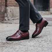 Men's Burgundy Cap-Toe Leather Monk Strap Shoes — Eckham