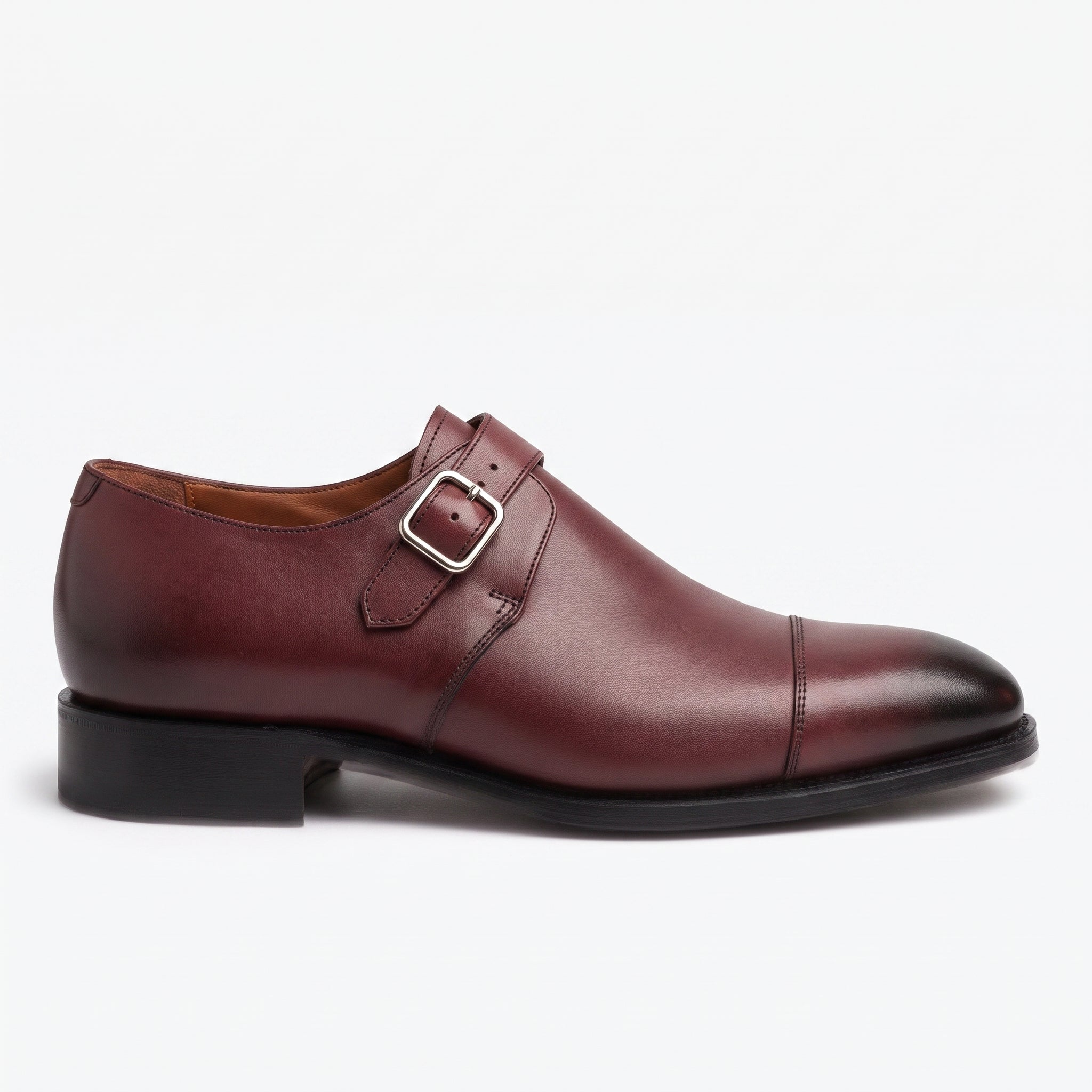 Men's Burgundy Cap-Toe Leather Monk Strap Shoes — Eckham