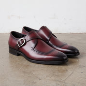 Men's Burgundy Cap-Toe Leather Monk Strap Shoes — Taylor