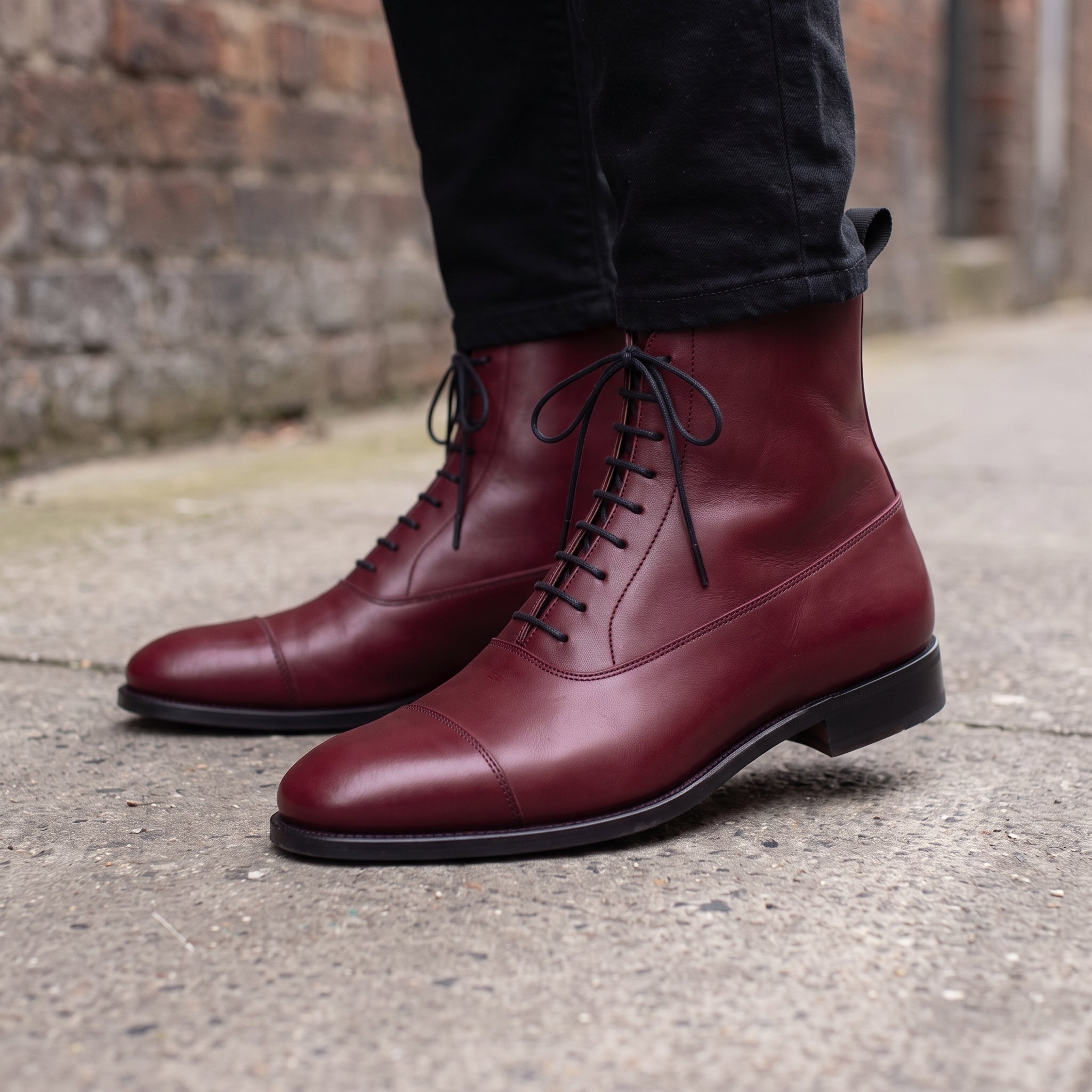 Men's Burgundy Cap-Toe Leather Oxford Boots — Wingham