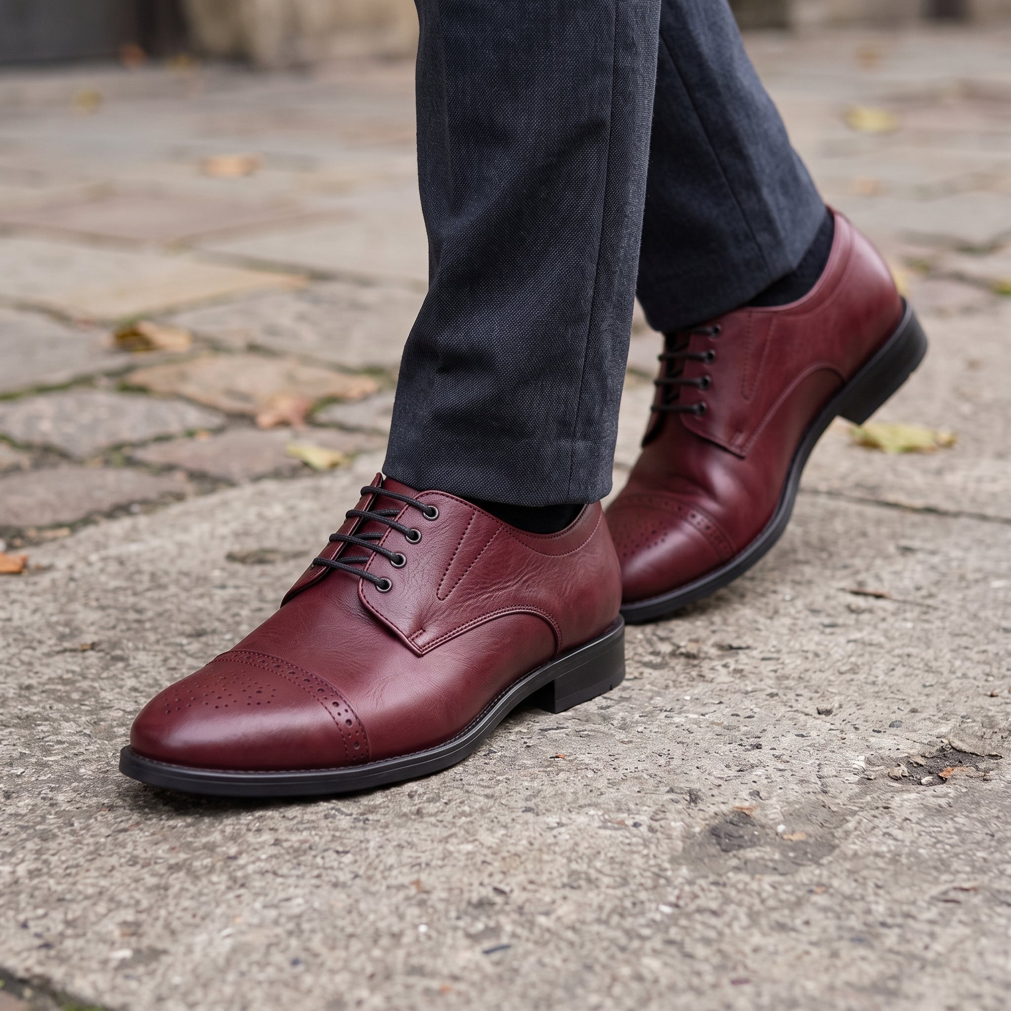 Men's Burgundy Cap-Toe Leather Derby — Adstock
