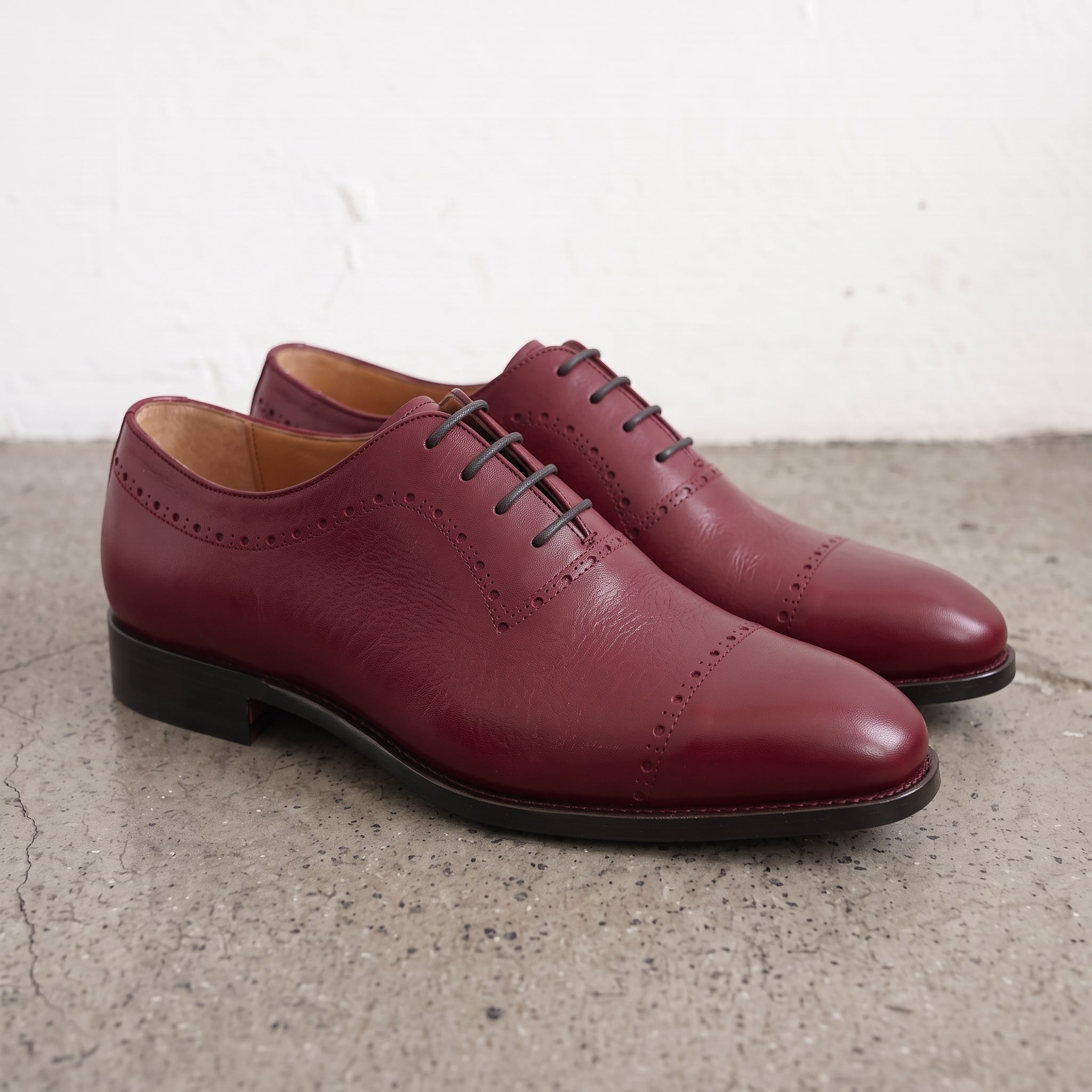 Men's Burgundy Cap-Toe Leather Oxfords — Churwell