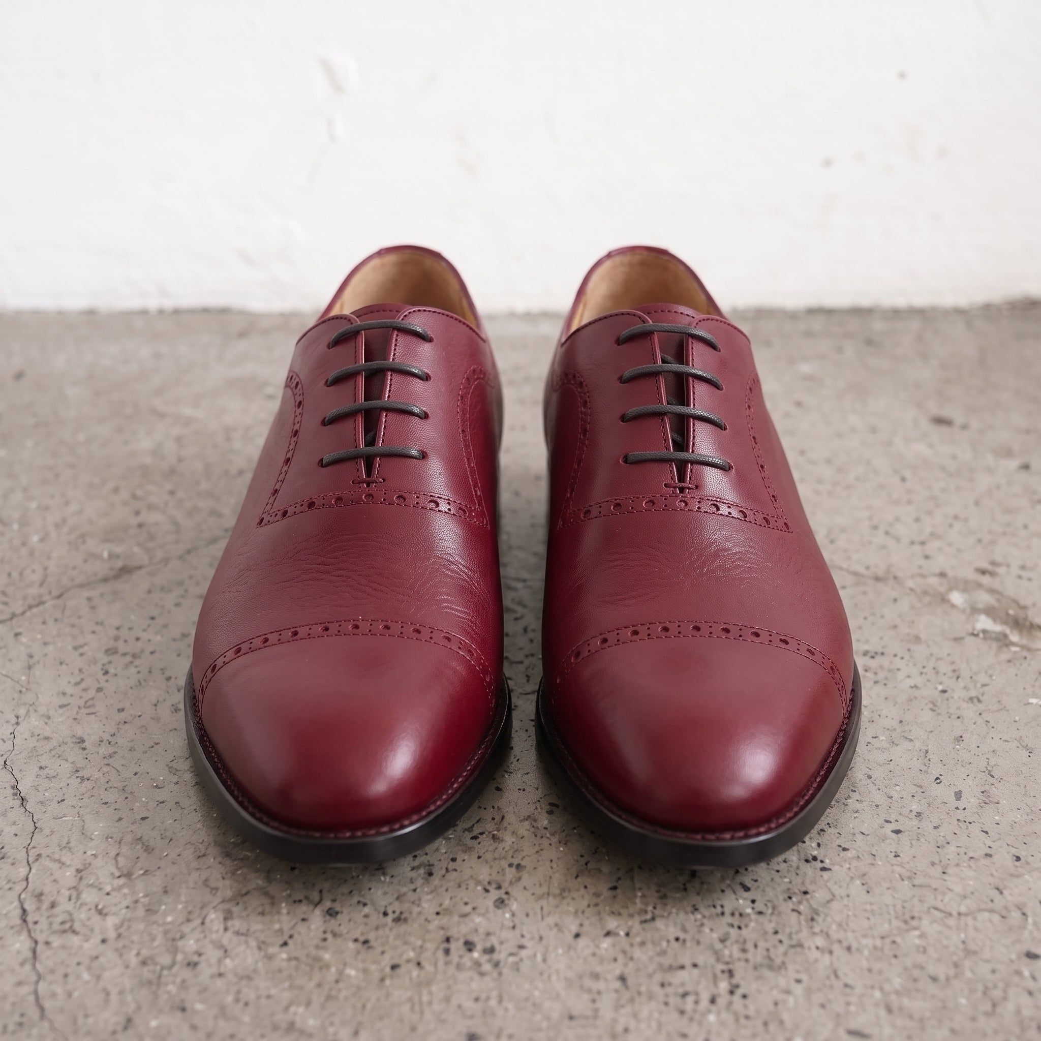 Men's Burgundy Cap-Toe Leather Oxfords — Churwell