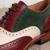 Men's Burgundy, Cream, and Dark Green Wingtip Leather Oxfords — Acremore