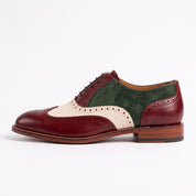 Men's Burgundy, Cream, and Dark Green Wingtip Leather Oxfords — Acremore