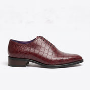 Men's Burgundy Crocodile-Embossed Leather Oxfords — Ascott