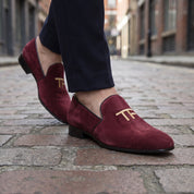 Men's Burgundy Embroidered Suede Loafers — Stratford
