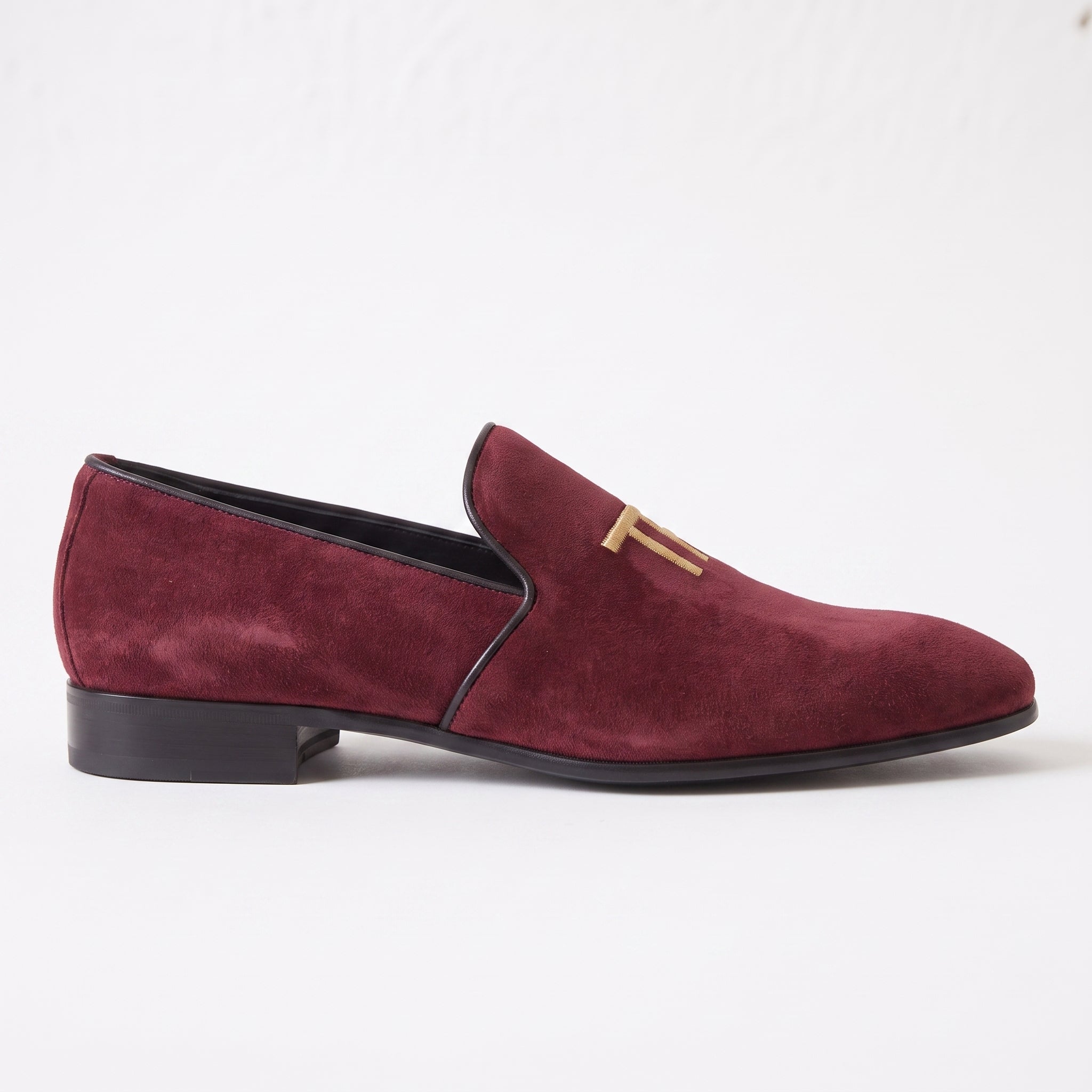 Men's Burgundy Embroidered Suede Loafers — Stratford