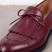 Men's Burgundy Fringe Apron-Toe Leather Loafers — Braydon