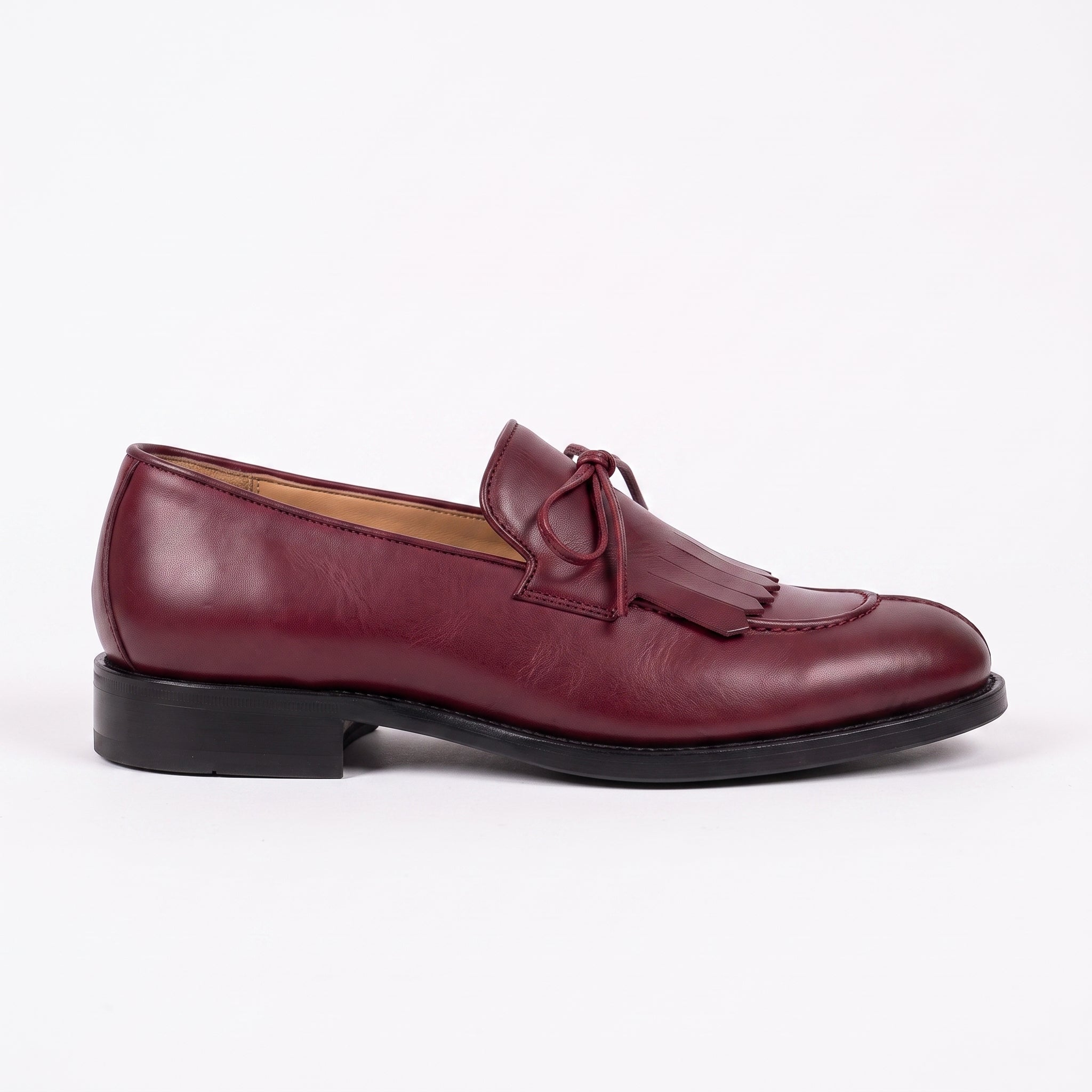 Men's Burgundy Fringe Apron-Toe Leather Loafers — Braydon