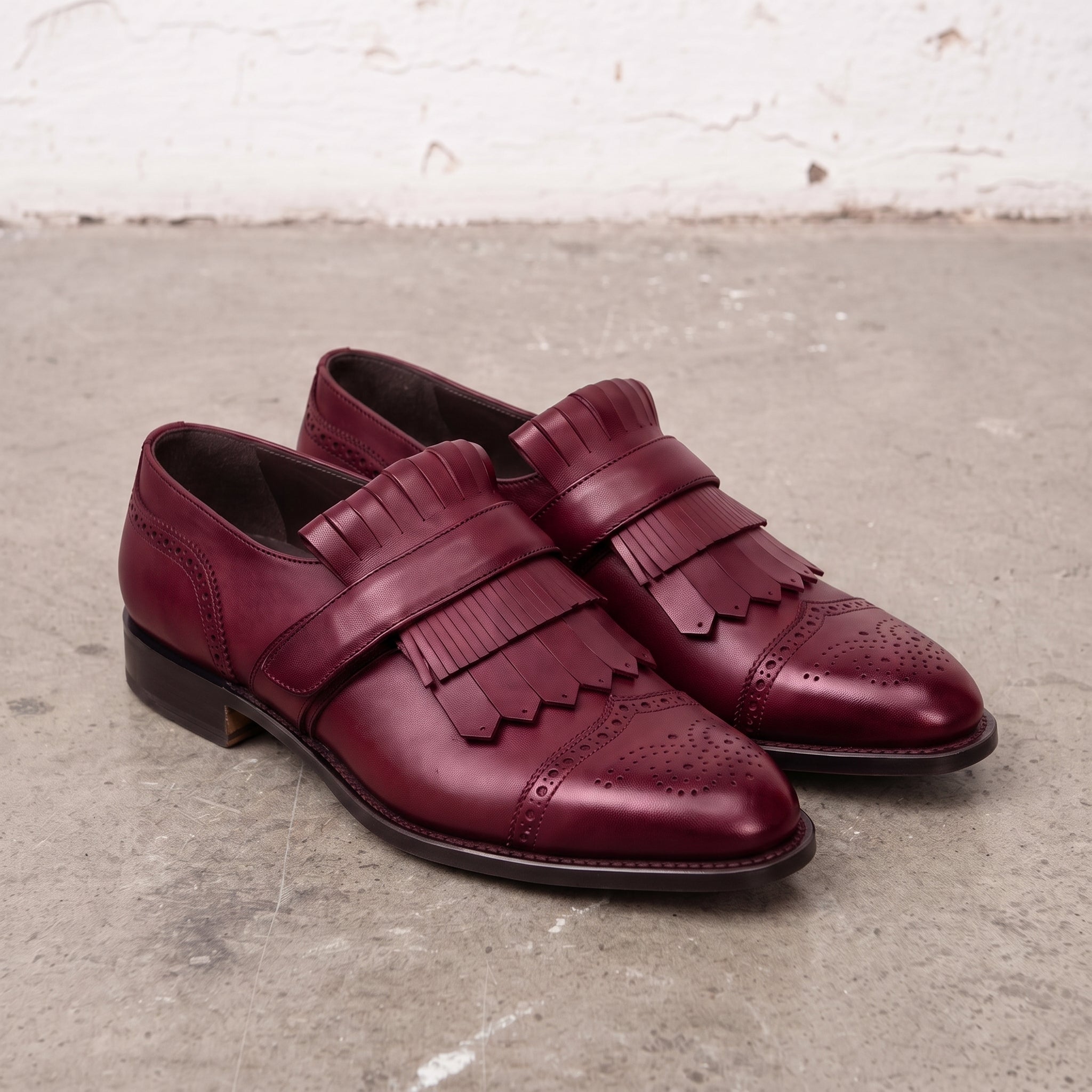 Men's Burgundy Fringe Leather Kiltie Loafers — Ross