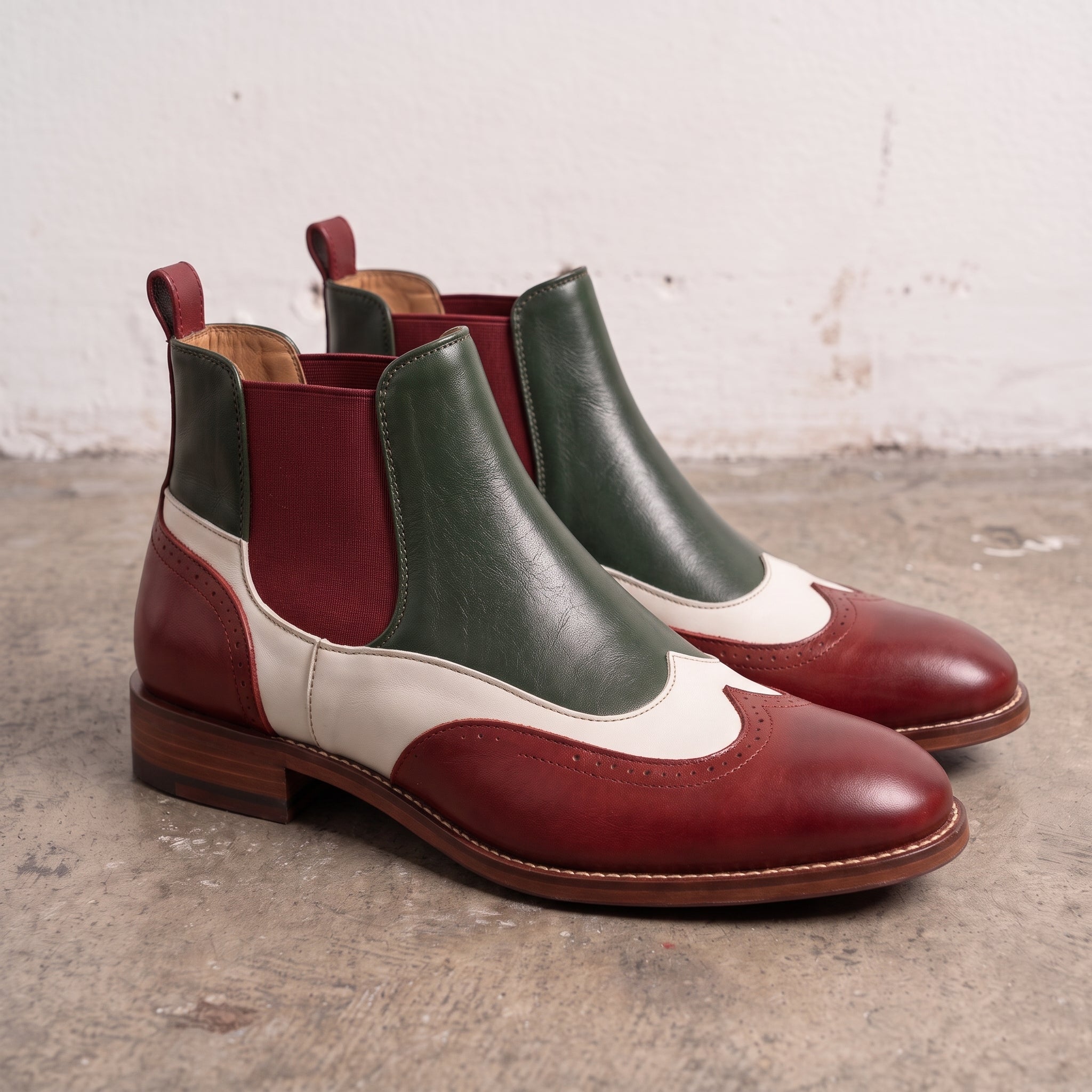 Men's Tri-Color Wingtip Leather Brogue Chelsea Boots — Adwall