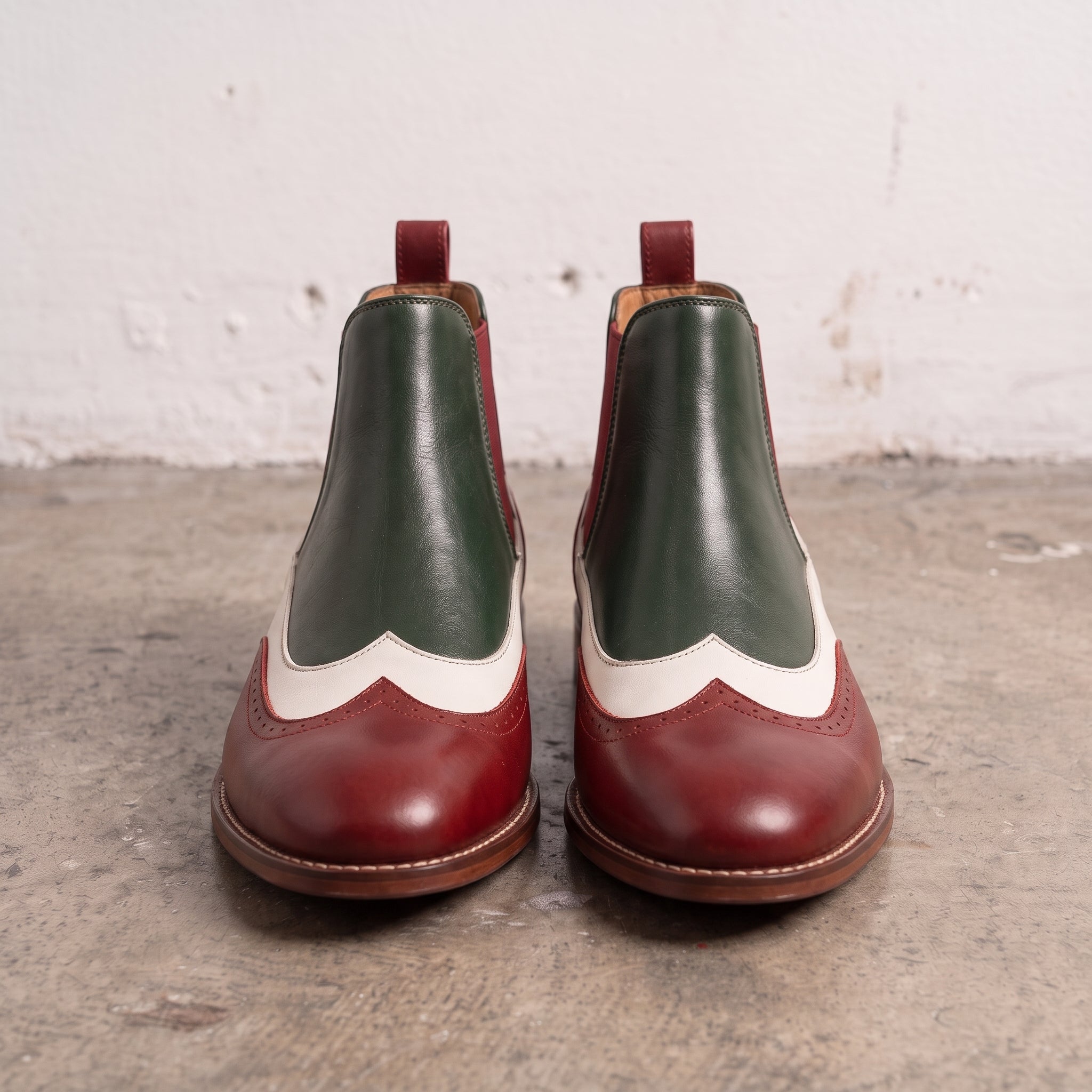 Men's Tri-Color Wingtip Leather Brogue Chelsea Boots — Adwall