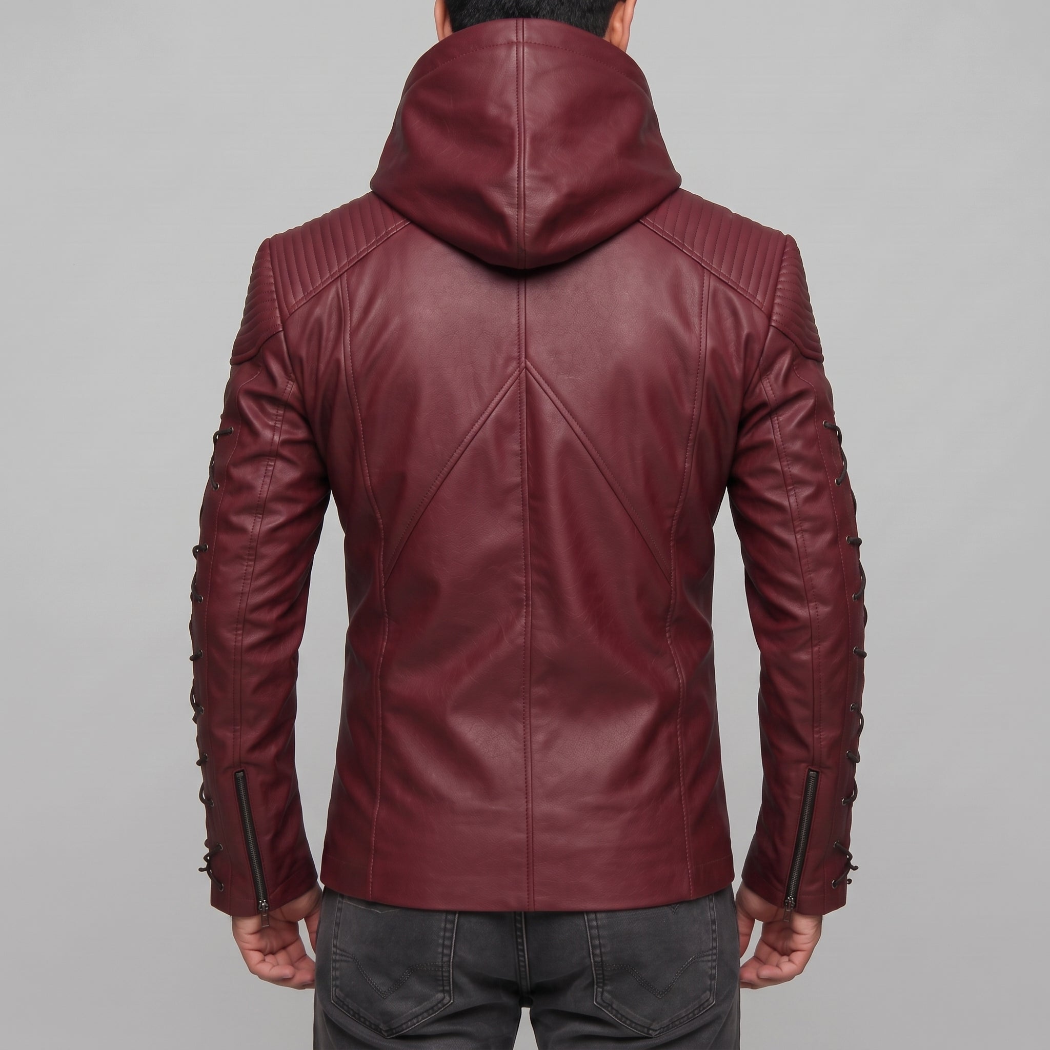 Men's Burgundy Hooded Leather Jacket — Bretherton