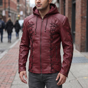 Men's Burgundy Hooded Leather Jacket — Bretherton