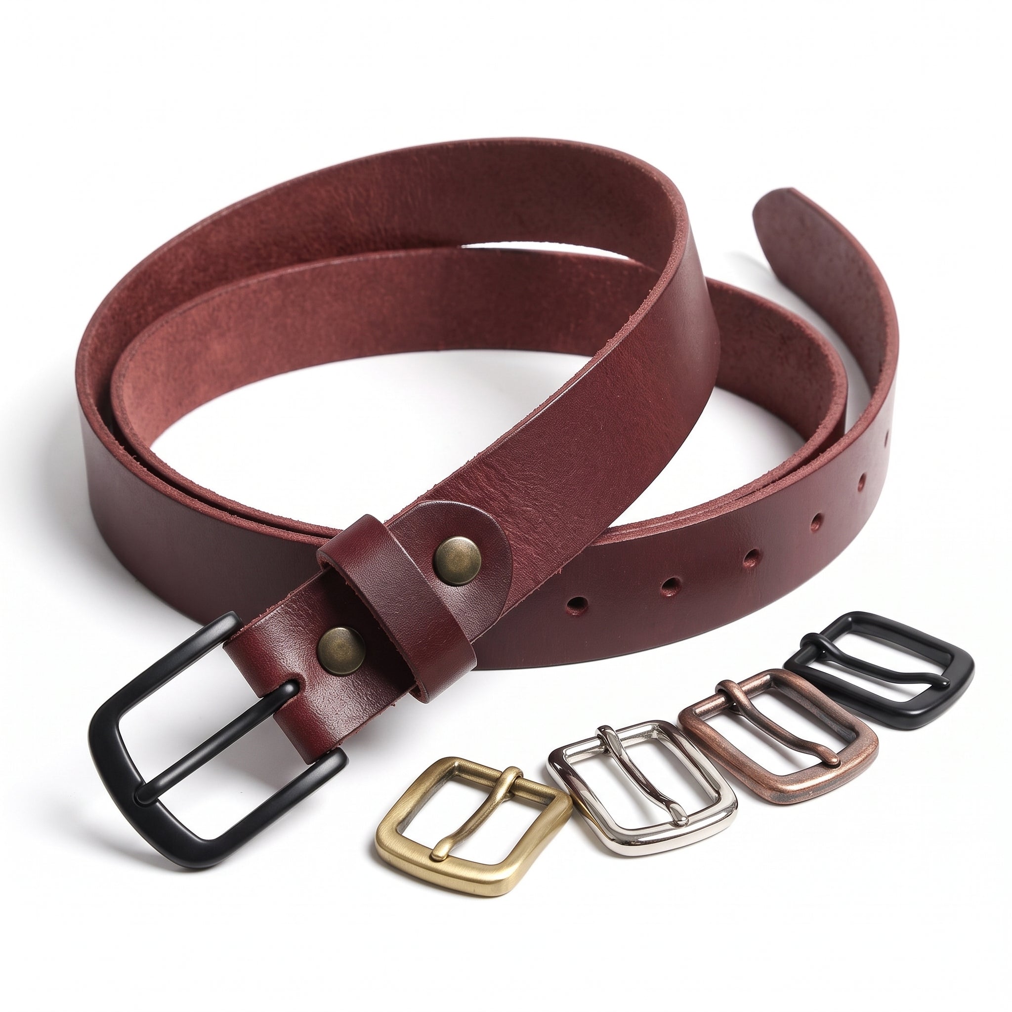 Men's Burgundy Leather Buckleless Belt — Dereham
