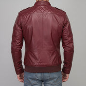 Men's Burgundy Leather Bomber Jacket — Dearden