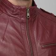 Men's Burgundy Leather Bomber Jacket — Dearden