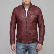 Men's Burgundy Leather Bomber Jacket — Dearden