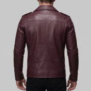 Men's Burgundy Leather Biker Jacket — Eynsford