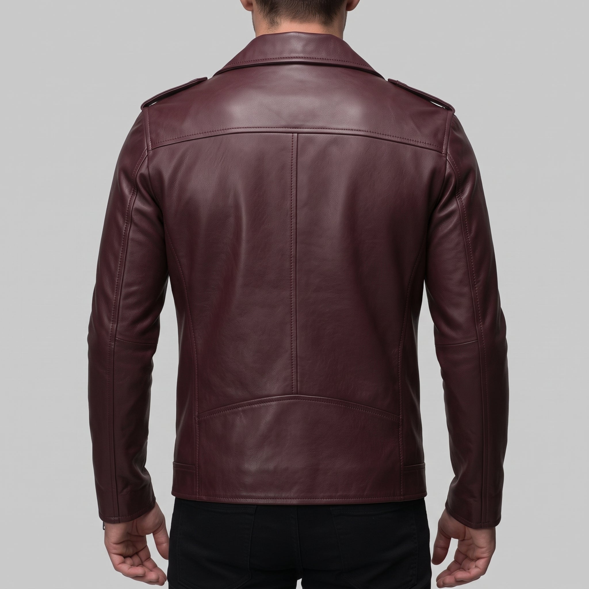 Men's Burgundy Leather Biker Jacket — Eynsford