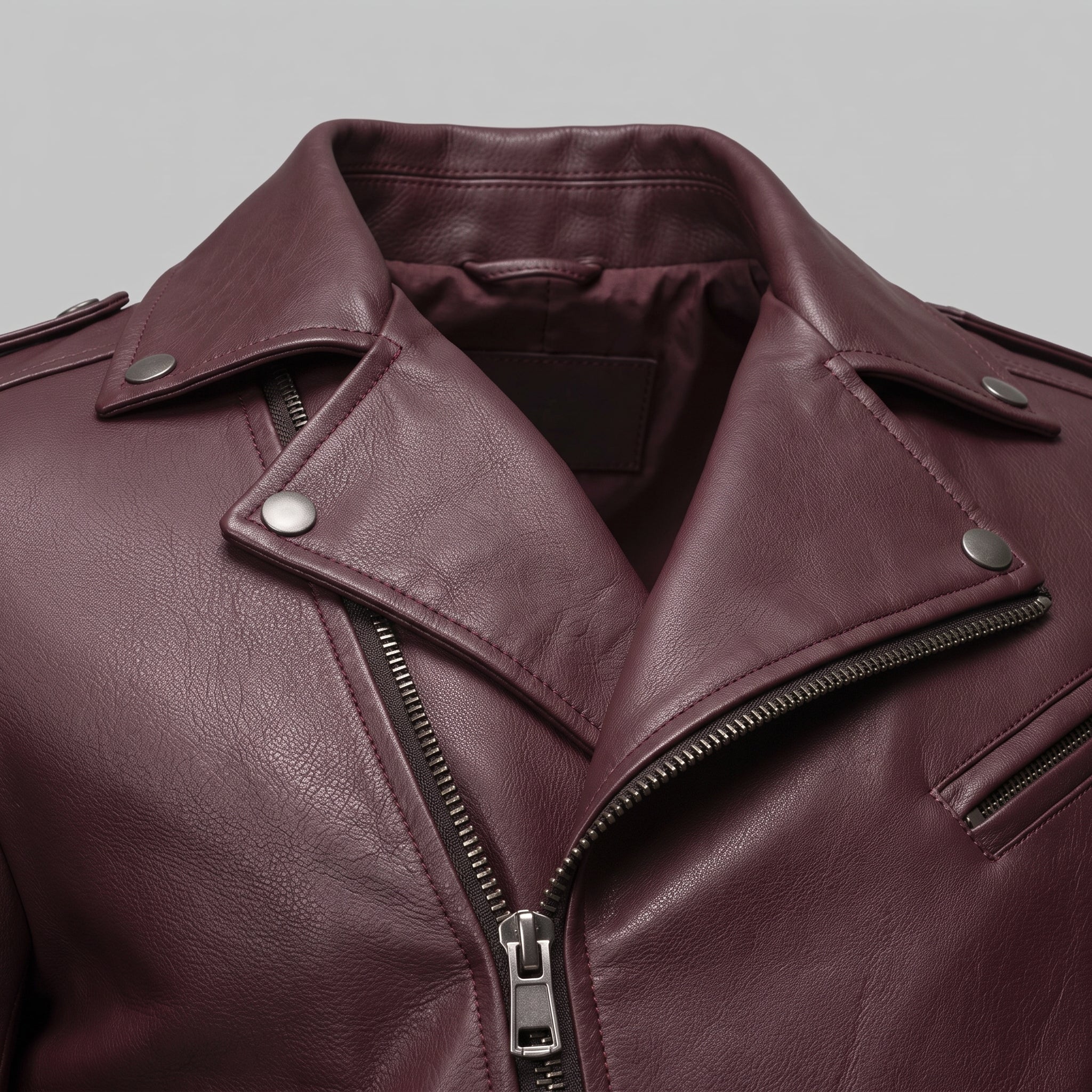 Men's Burgundy Leather Biker Jacket — Eynsford