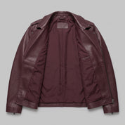 Men's Burgundy Leather Biker Jacket — Eynsford