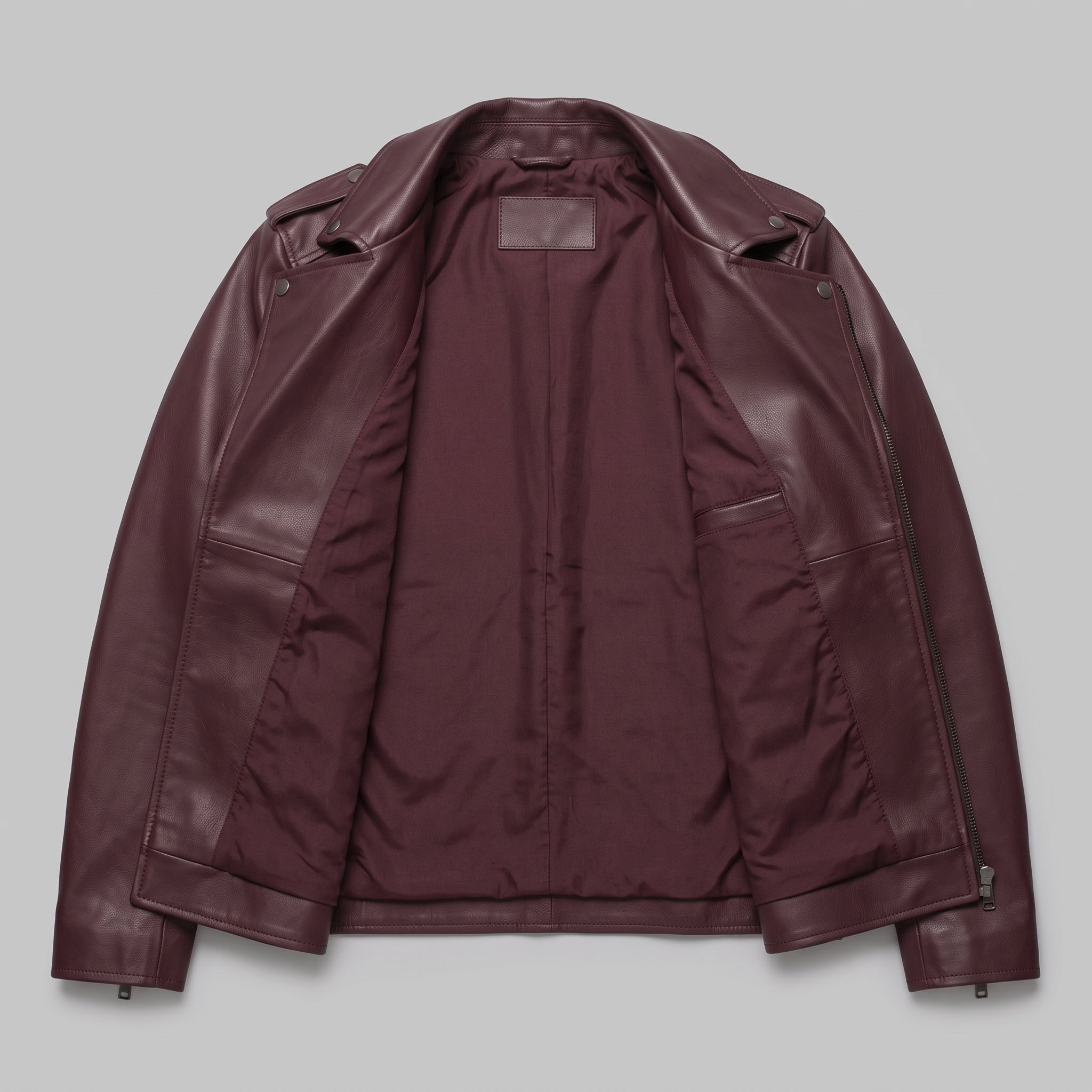 Men's Burgundy Leather Biker Jacket — Eynsford
