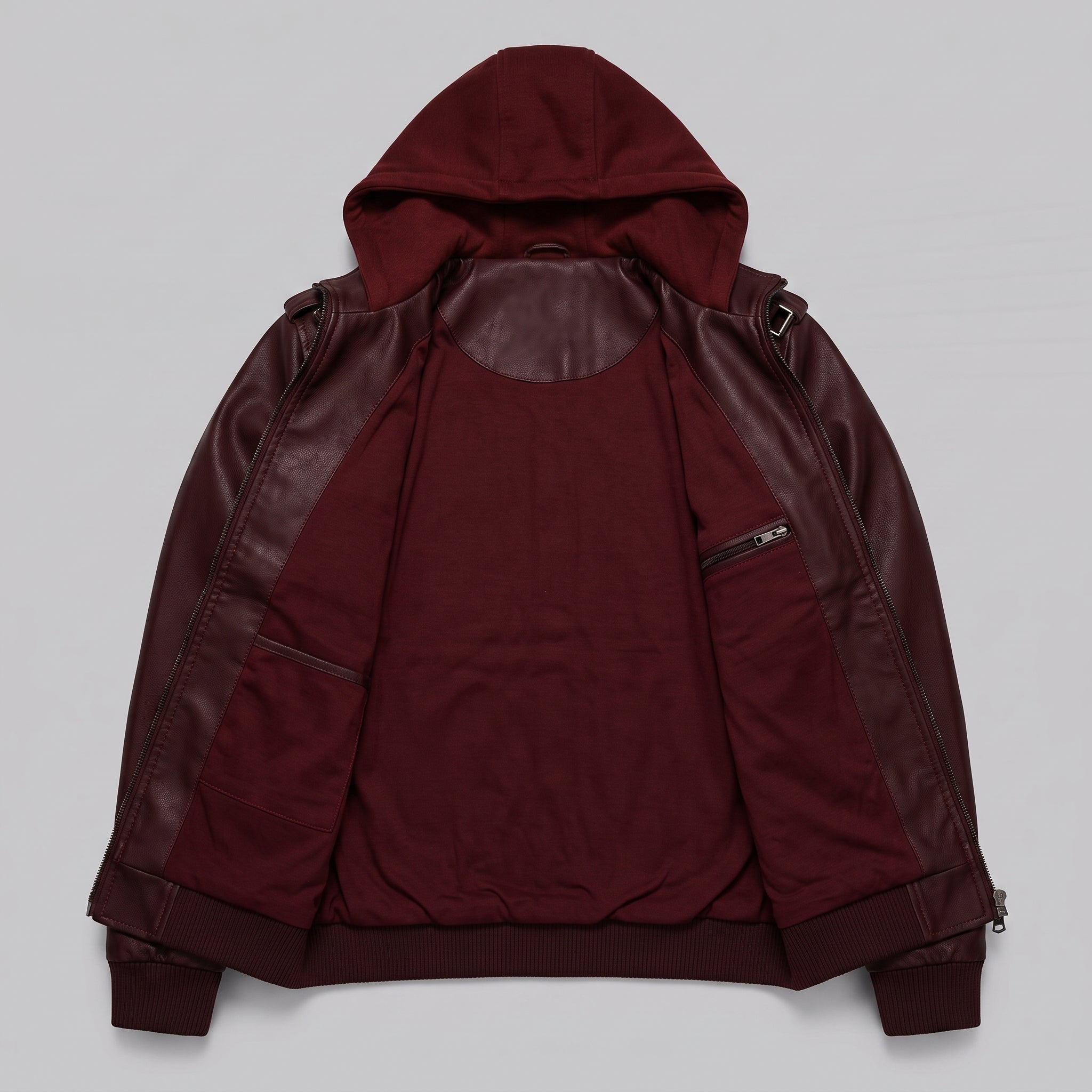 Men's Burgundy Leather Biker Jacket — Matlock