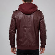 Men's Burgundy Leather Biker Jacket — Matlock