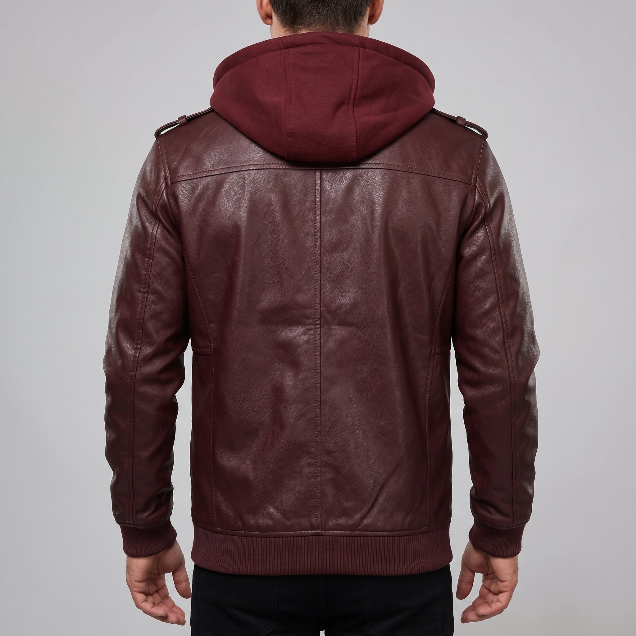 Men's Burgundy Leather Biker Jacket — Matlock