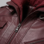Men's Burgundy Leather Biker Jacket — Matlock