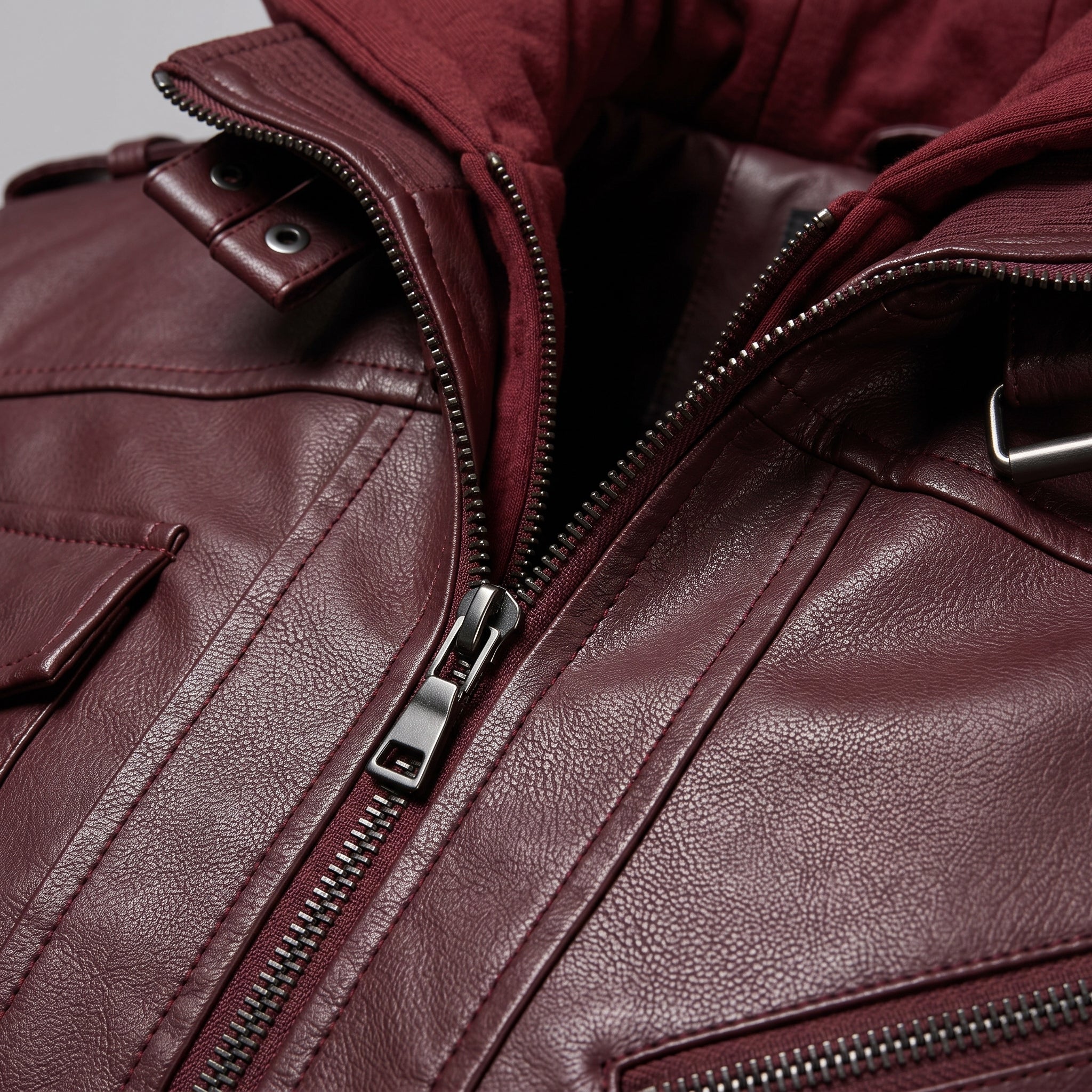 Men's Burgundy Leather Biker Jacket — Matlock