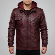 Men's Burgundy Leather Biker Jacket — Matlock