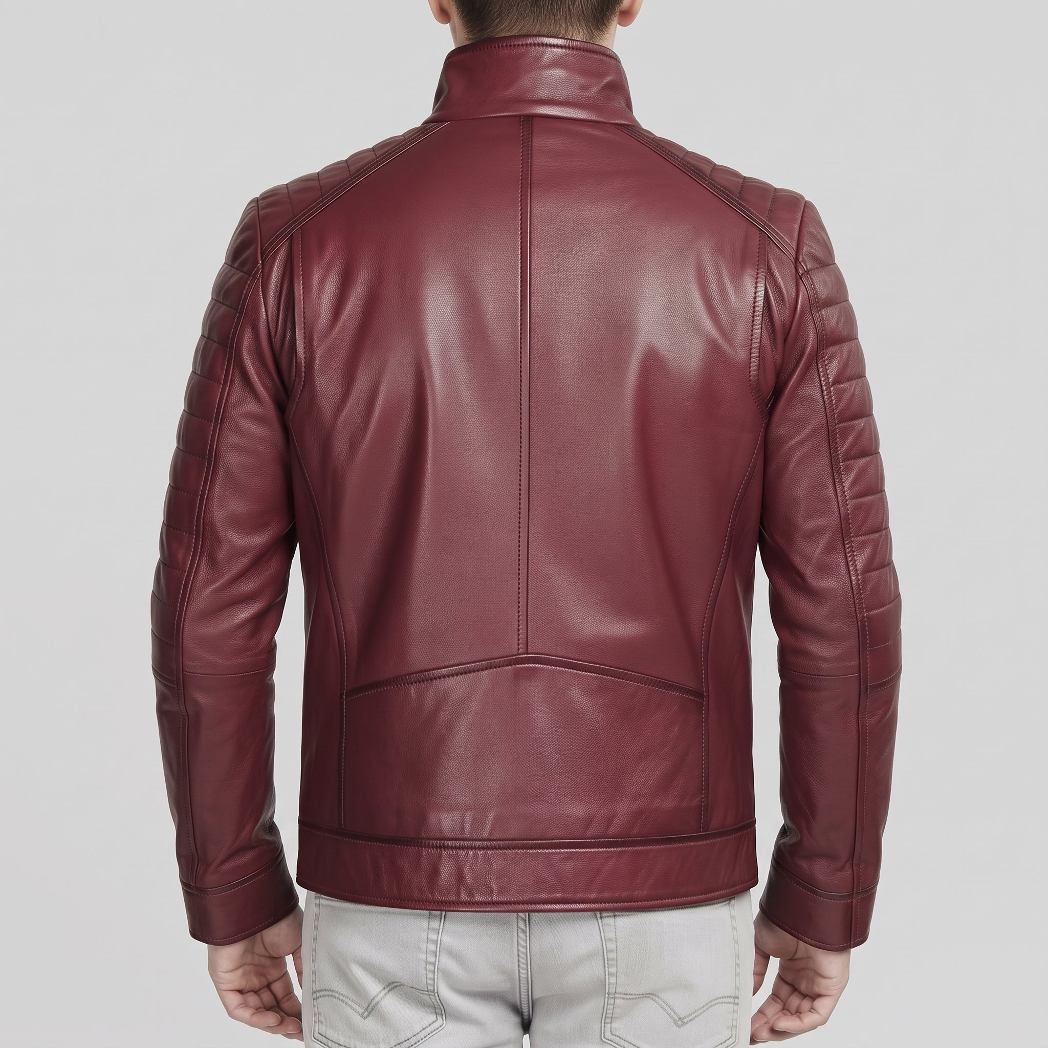 Men's Burgundy Leather Biker Jacket — Donham