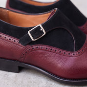 Men's Burgundy and Black Leather Monk Strap Shoes — Bramhall