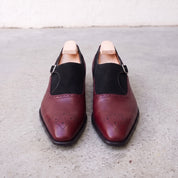 Men's Burgundy and Black Leather Monk Strap Shoes — Bramhall