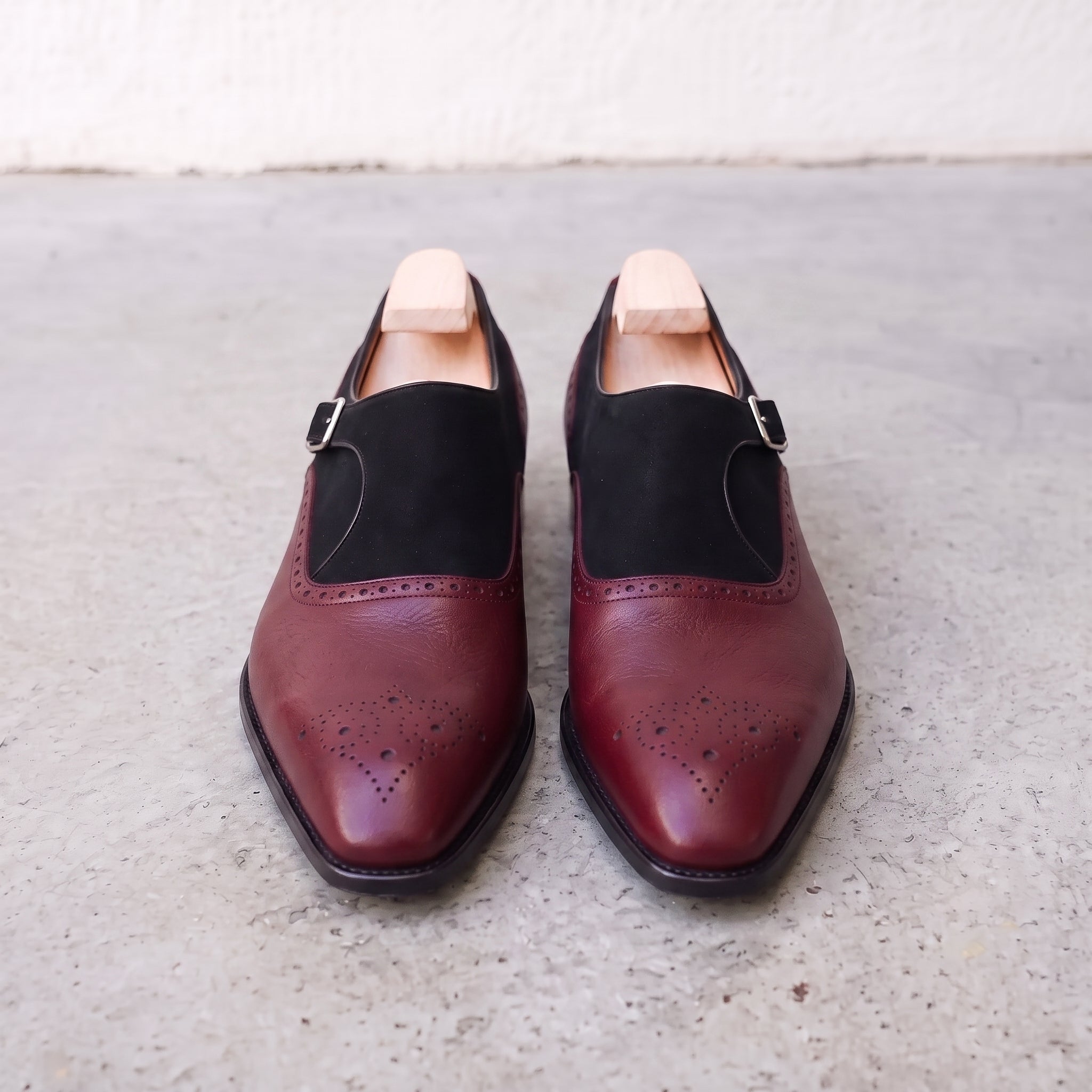 Men's Burgundy and Black Leather Monk Strap Shoes — Bramhall