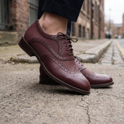 Men's Burgundy Pebbled Leather Wingtip Oxfords — Neale