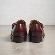 Men's Burgundy Medallion-Toe Leather Monk Strap Shoes — Creighton