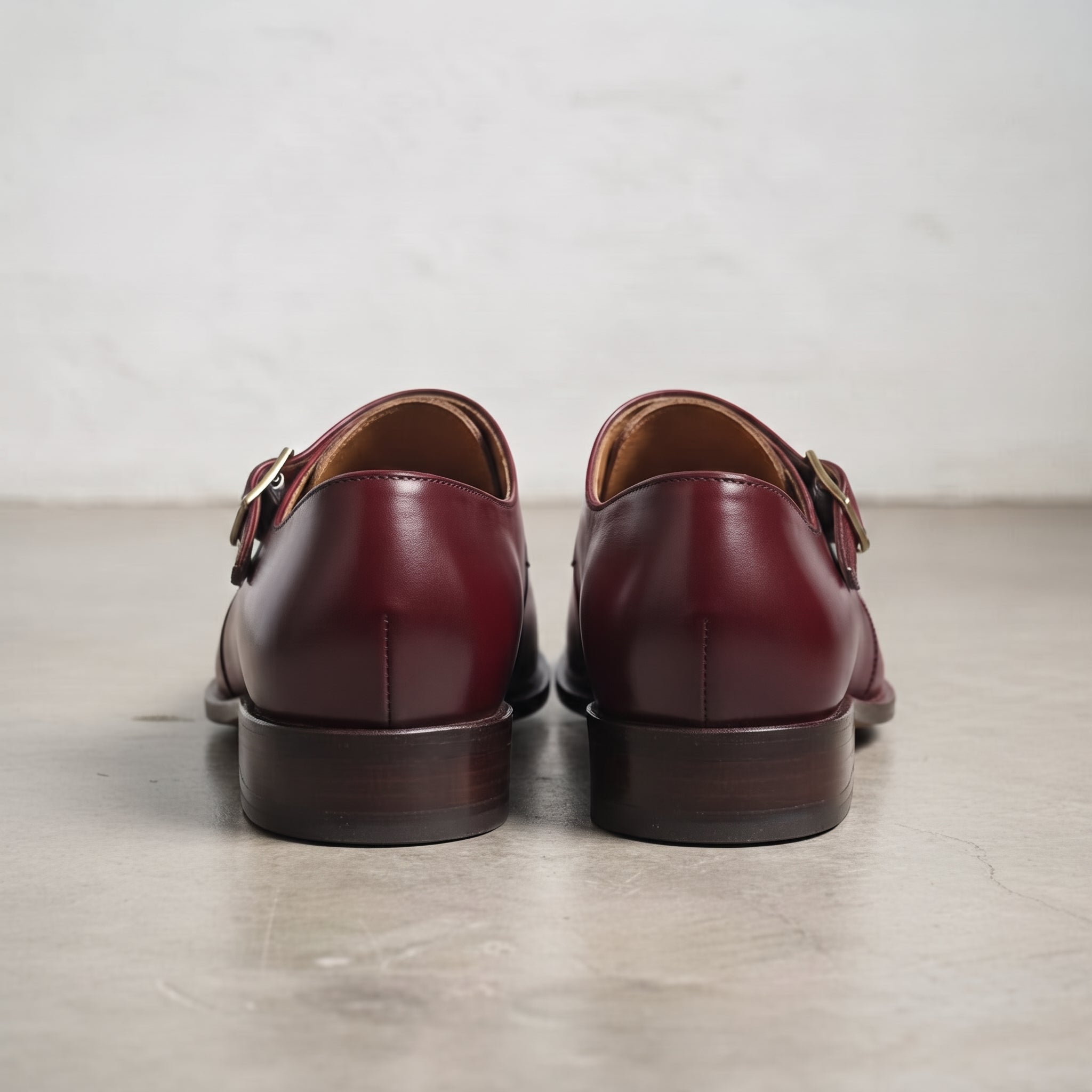 Men's Burgundy Medallion-Toe Leather Monk Strap Shoes — Creighton