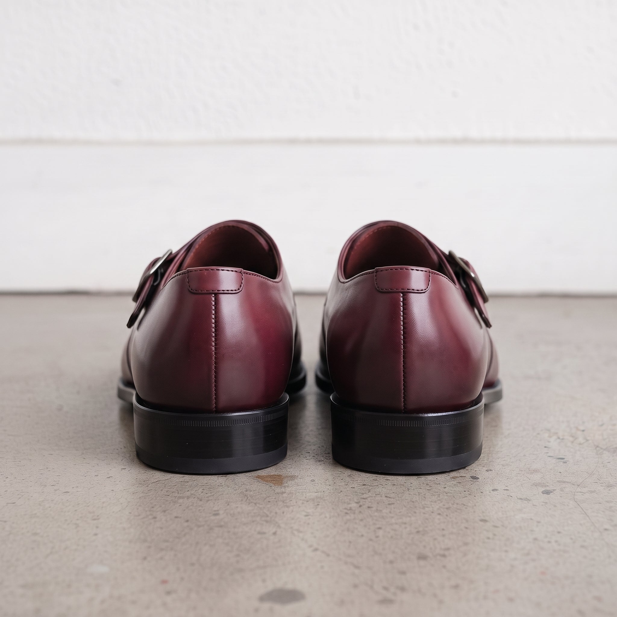 Men's Burgundy Cap-Toe Leather Monk Strap Shoes — Eckham