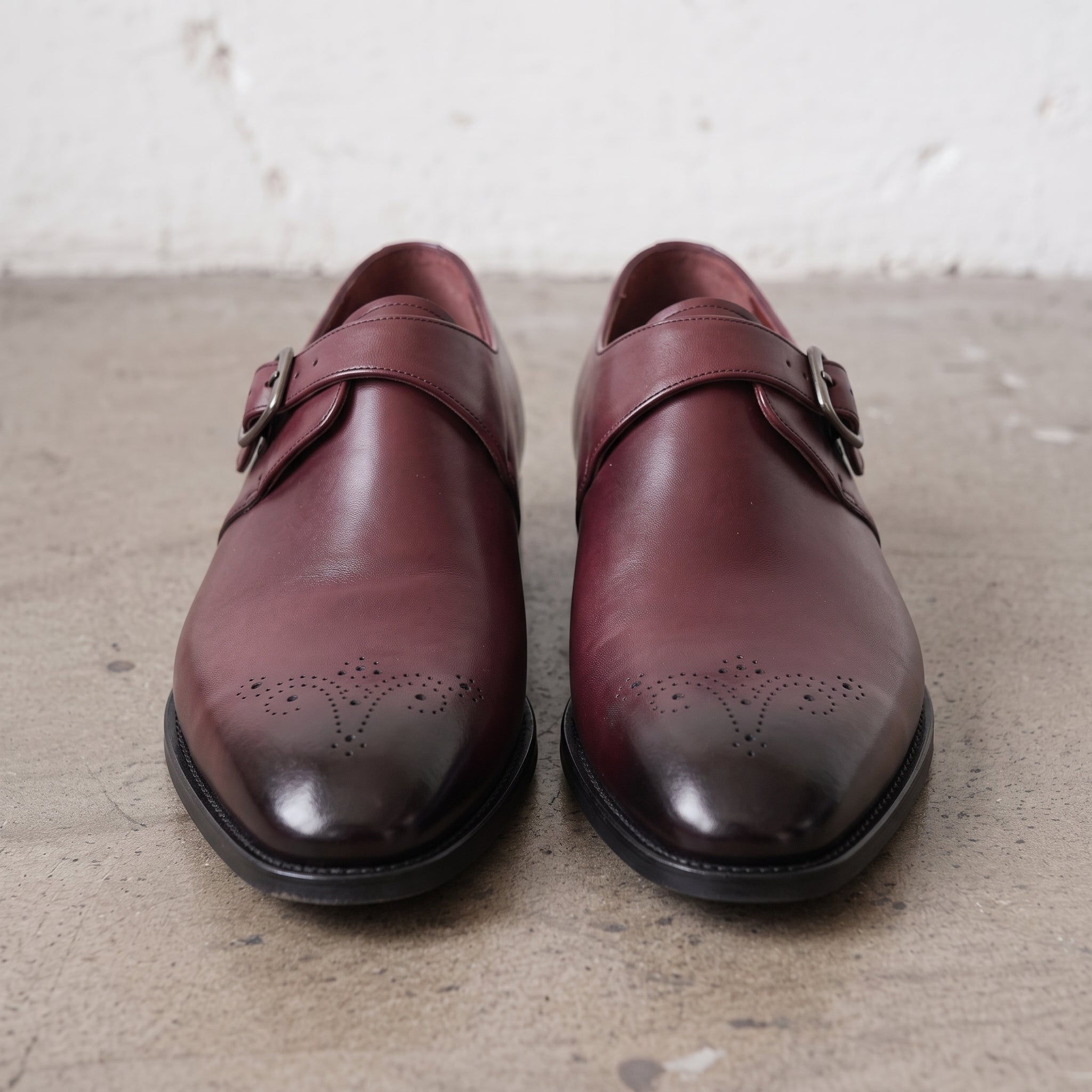Men's Burgundy Cap-Toe Leather Monk Strap Shoes — Eckham