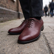 Men's Burgundy Medallion-Toe Leather Oxfords — Norton