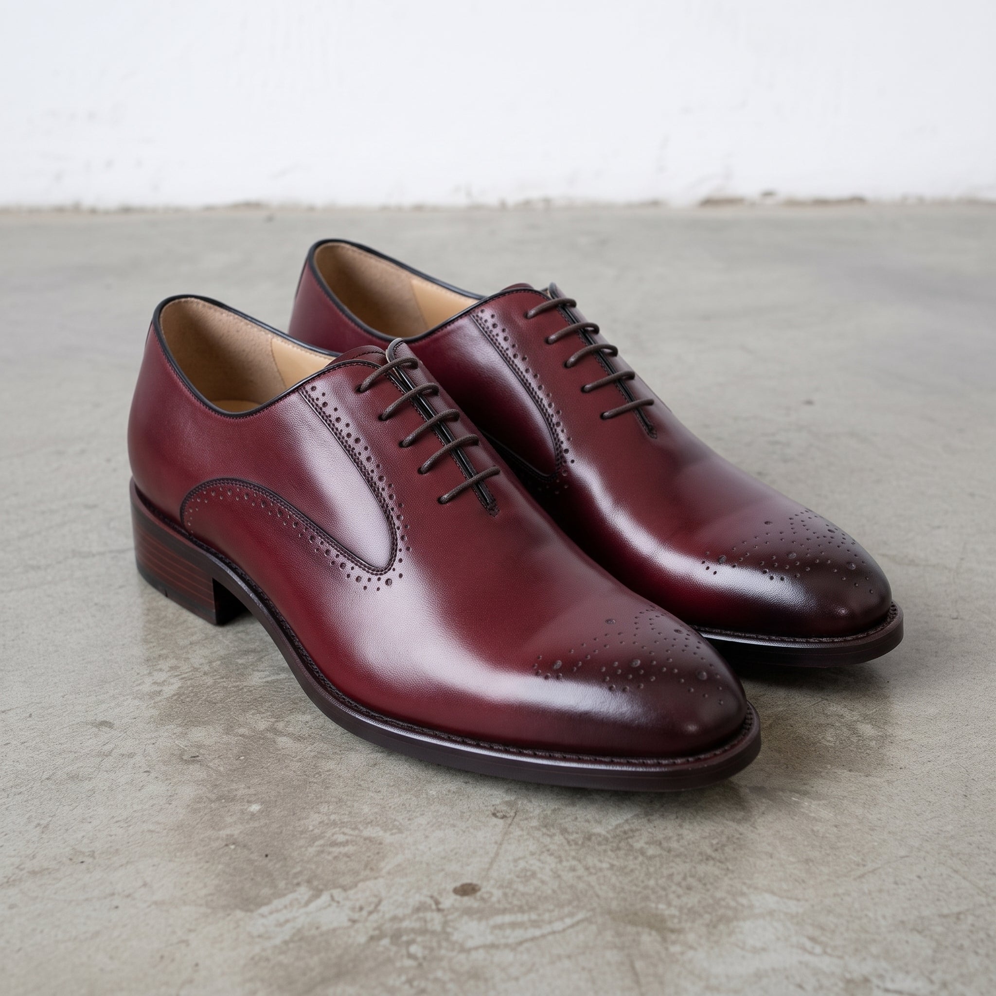 Men's Burgundy Brogue Leather Oxfords — Alconbury
