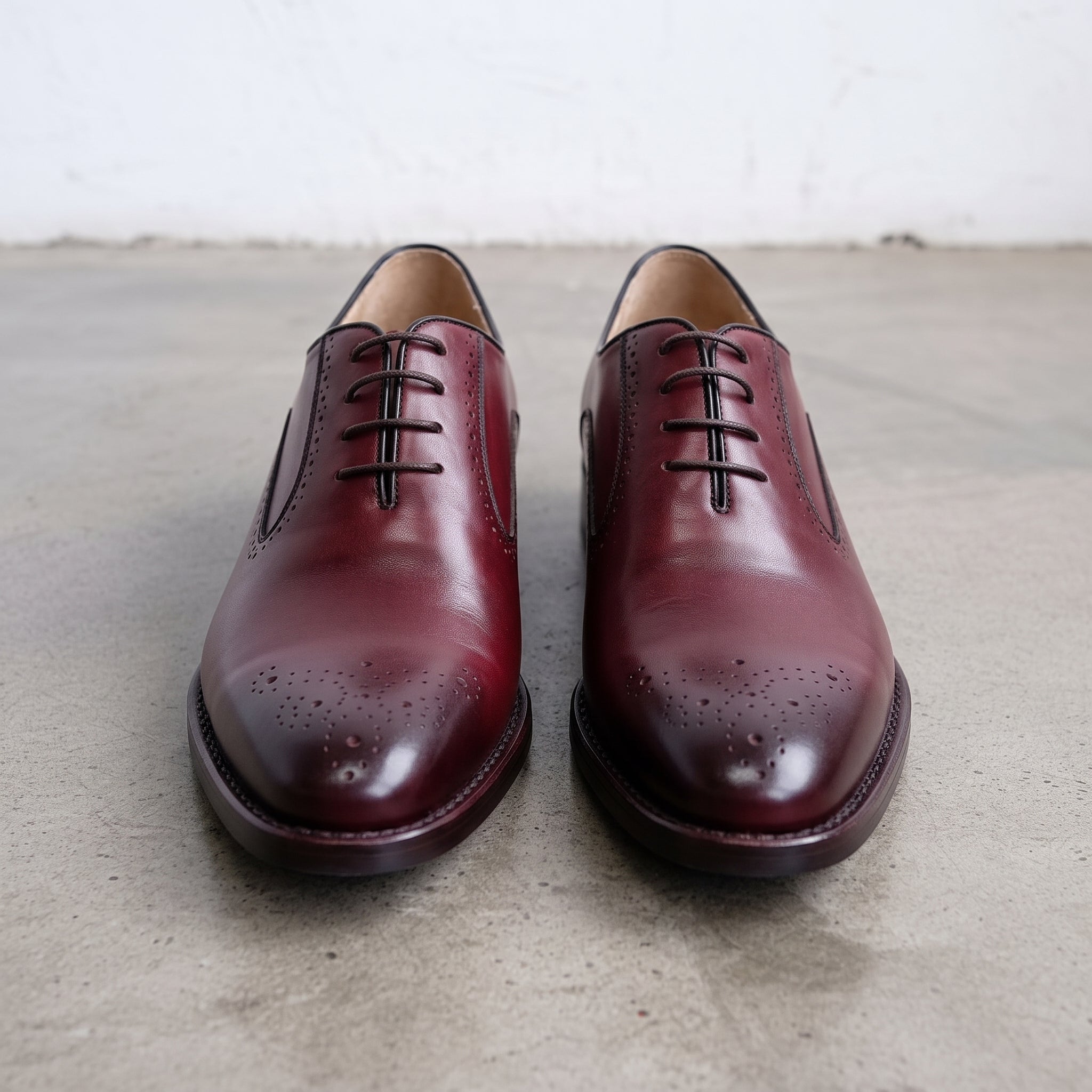 Men's Burgundy Brogue Leather Oxfords — Alconbury
