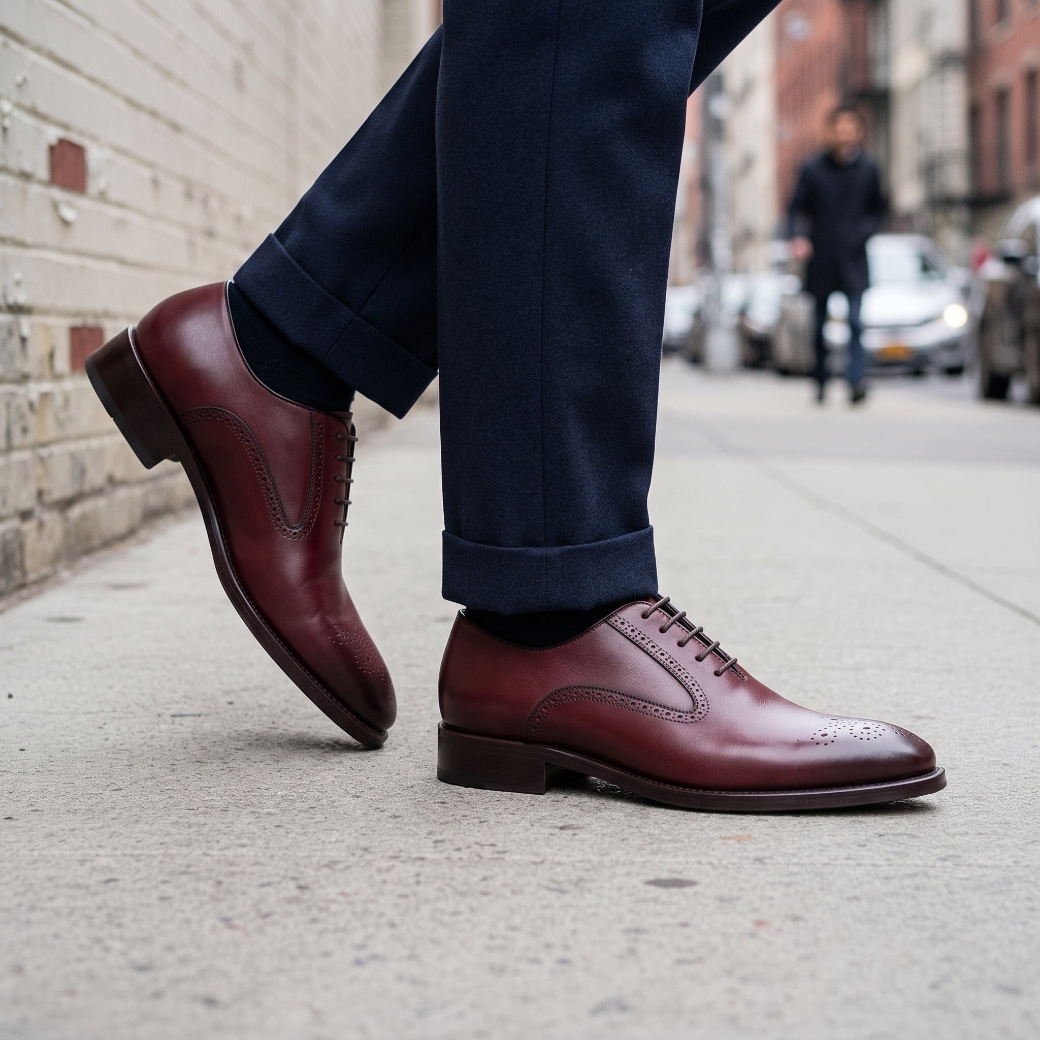 Men's Burgundy Brogue Leather Oxfords — Alconbury