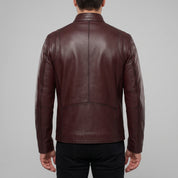 Men's Burgundy Pebbled Leather Cafe Racer Jacket — Vaughan
