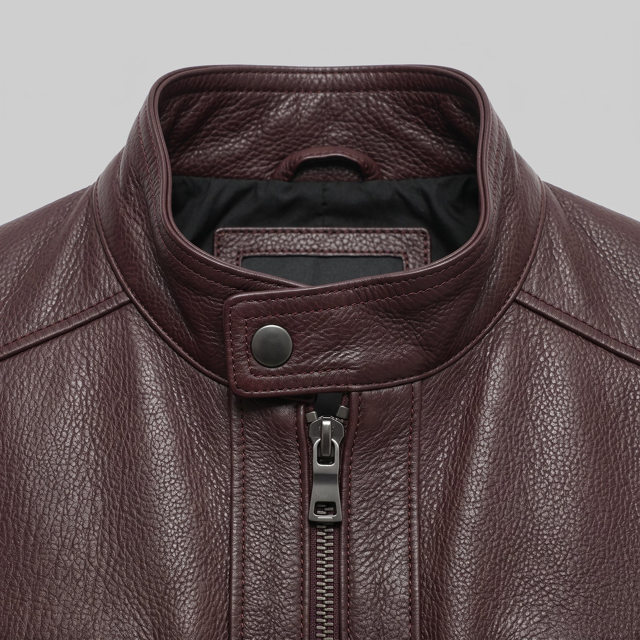 Men's Burgundy Pebbled Leather Cafe Racer Jacket — Vaughan
