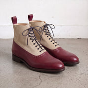 Men's Burgundy and Tan Leather Wingtip Oxford Boots — Binham